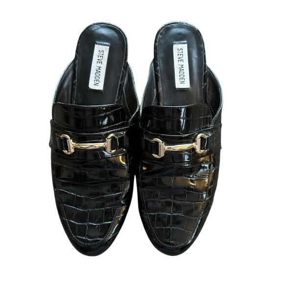 Steve Madden Kandi black crocodile embossed slip on mules with horse bit detail - Picture 3 of 12